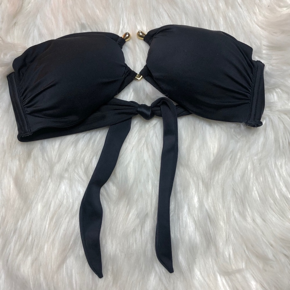 Vix Solid Black Bandeau Bikini Top w/Gold Ring